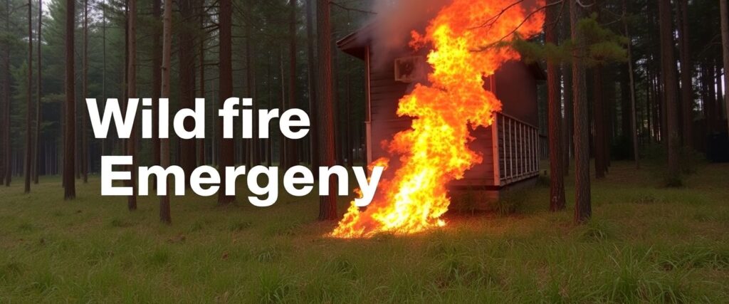 wildfire emergency showing burning fire